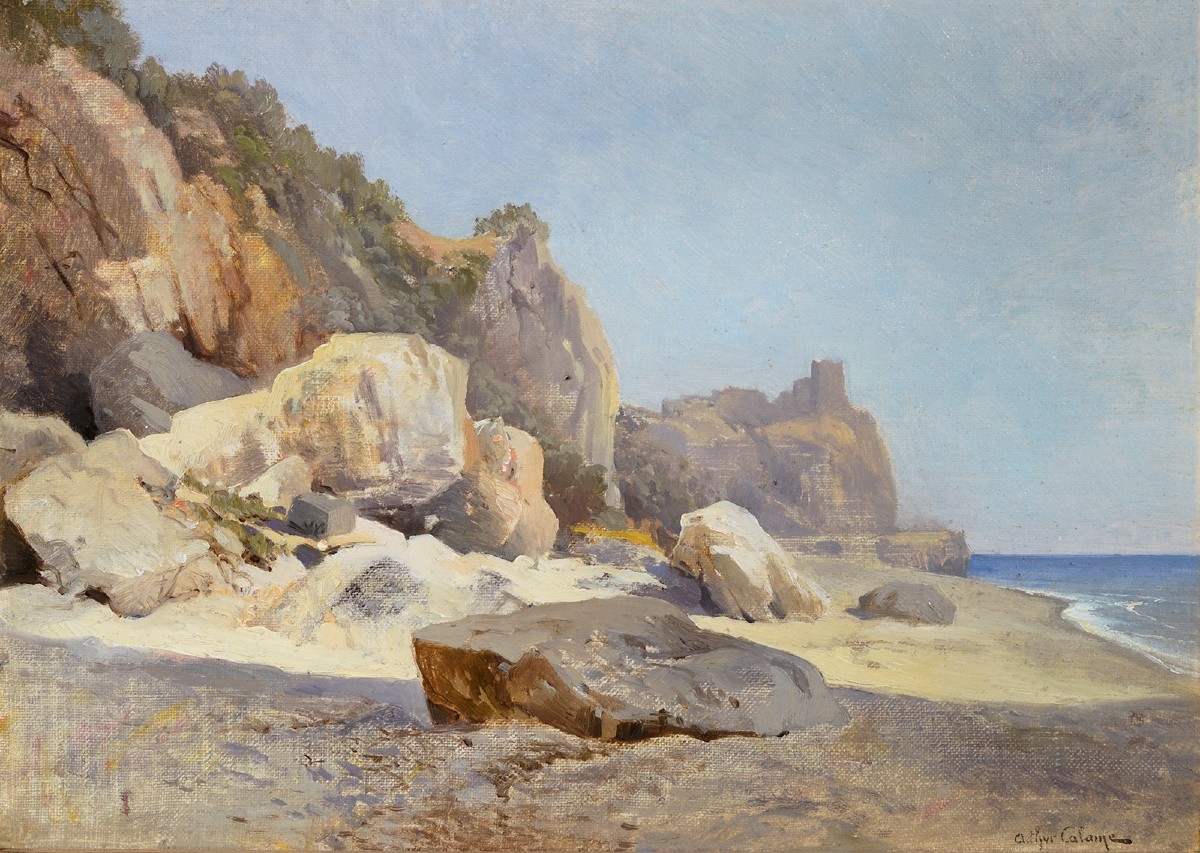 Arthur Calame (1843-1919) Mediterranean Shore, Probably The Amalfi Coast Italy