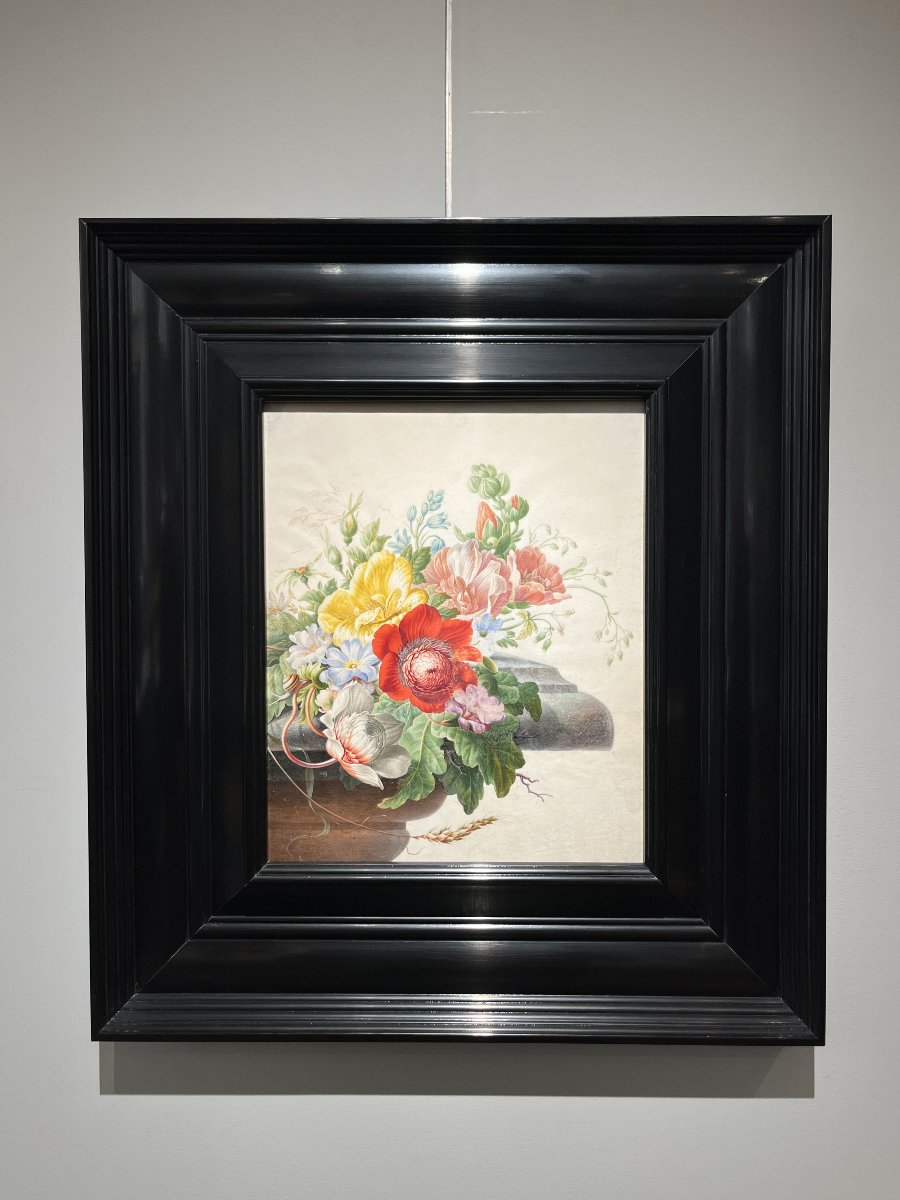 Herman Henstenburgh (1667-1726) Fleurs sur un entablement de marbre-photo-2