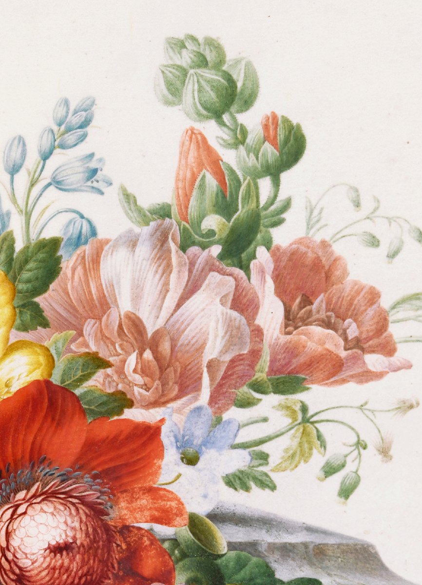 Herman Henstenburgh (1667-1726) Fleurs sur un entablement de marbre-photo-3