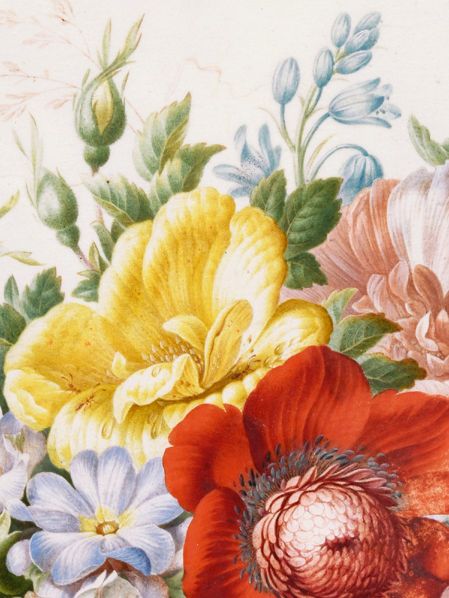 Herman Henstenburgh (1667-1726) Fleurs sur un entablement de marbre-photo-4