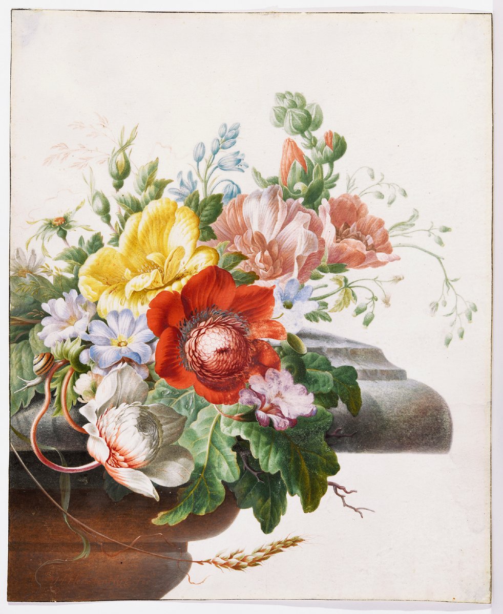Herman Henstenburgh (1667-1726) Fleurs sur un entablement de marbre