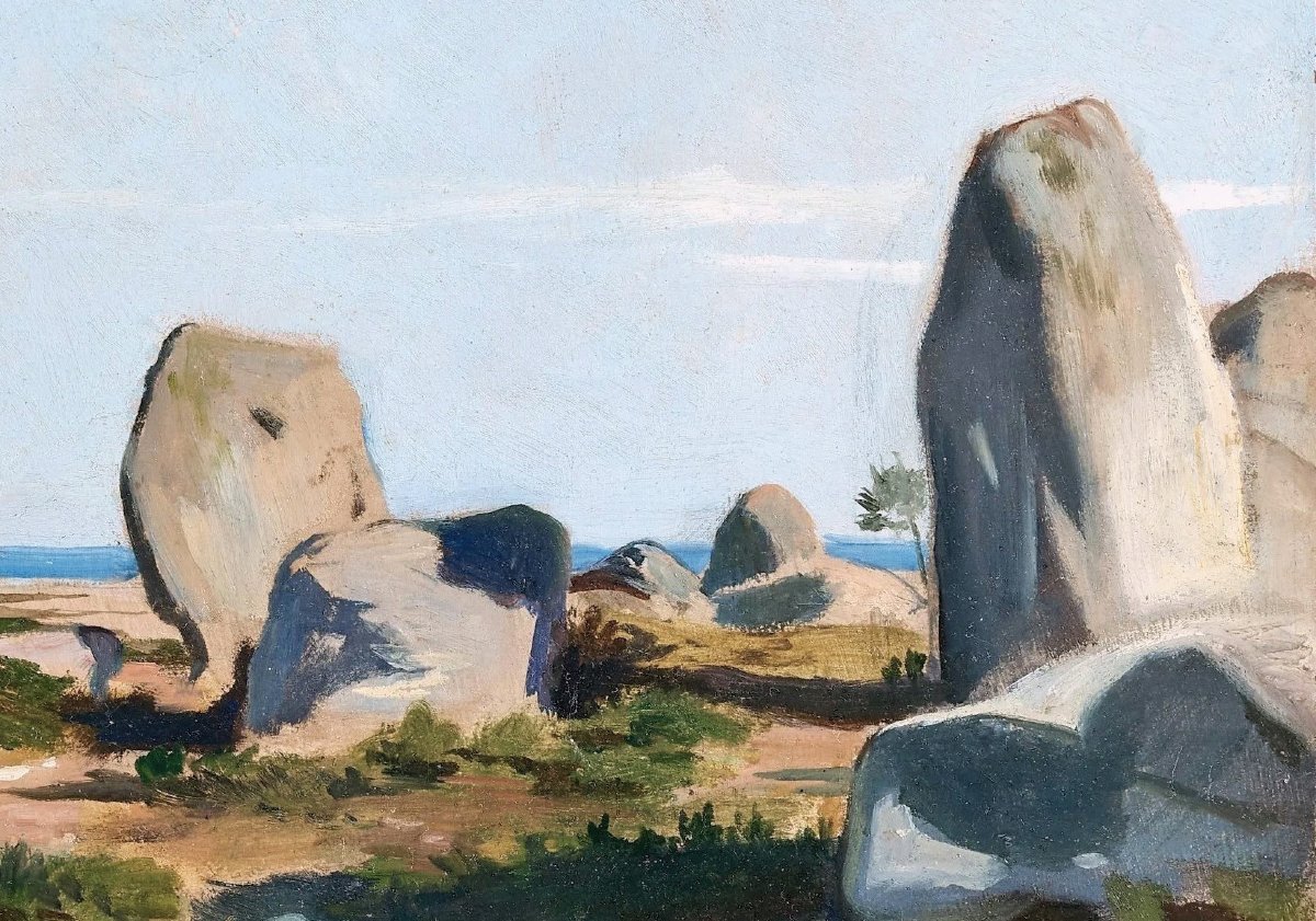 Att. à Guillaume Bodinier (1795-1872) Les menhirs de Carnac Mégalithes Bretagne-photo-3