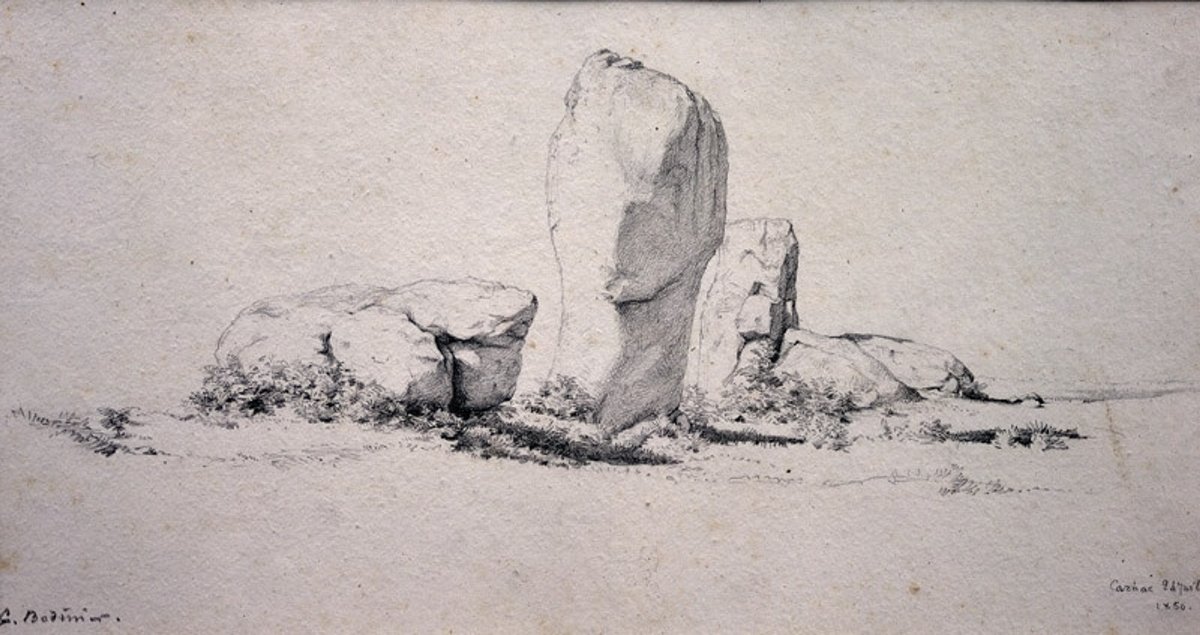 Att. à Guillaume Bodinier (1795-1872) Les menhirs de Carnac Mégalithes Bretagne-photo-4