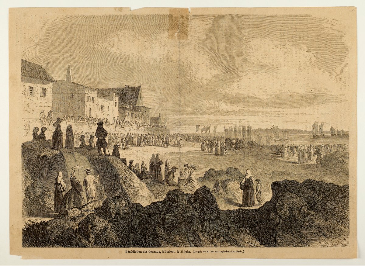 Charles Mermé (1818-1869) La bénédiction du Coureau de Groix à Larmor Bretagne Lorient-photo-2