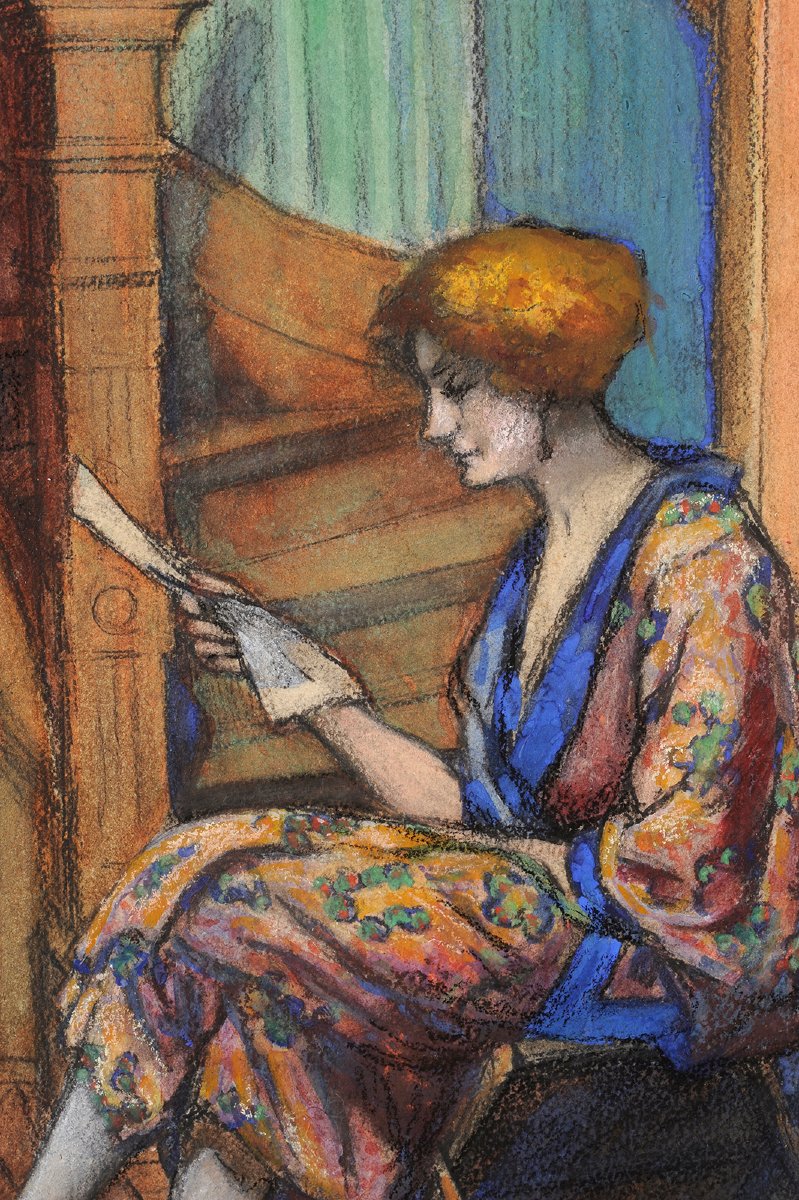 Georges Jamotte (1880–1940) Portrait Of A Woman With A Cat-photo-3