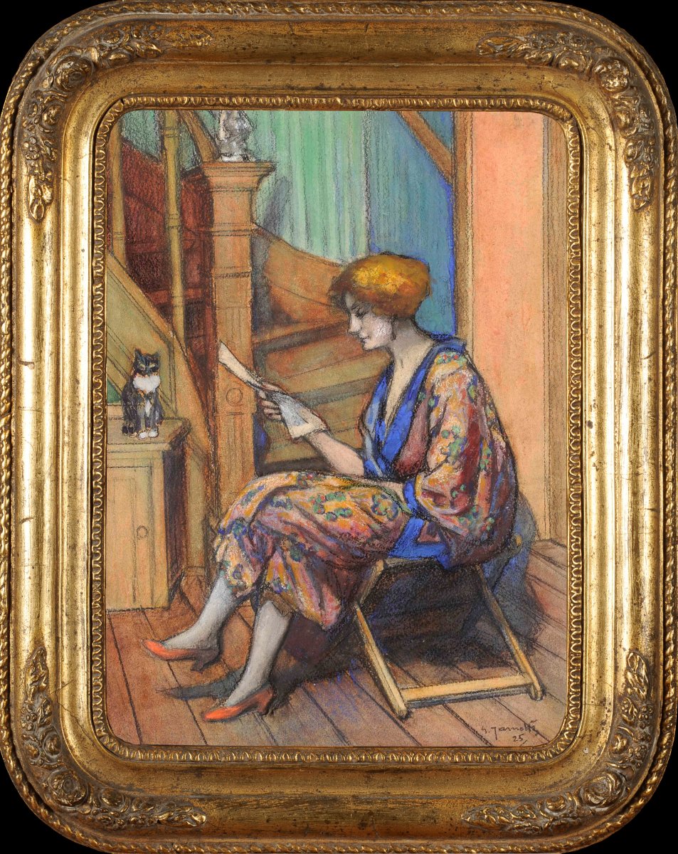Georges Jamotte (1880–1940) Portrait Of A Woman With A Cat