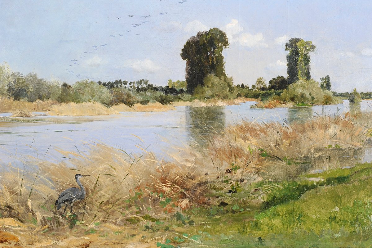 Edmond Yon (1841–1897) Large Riverside Scene With Birds—the Seine?-photo-3