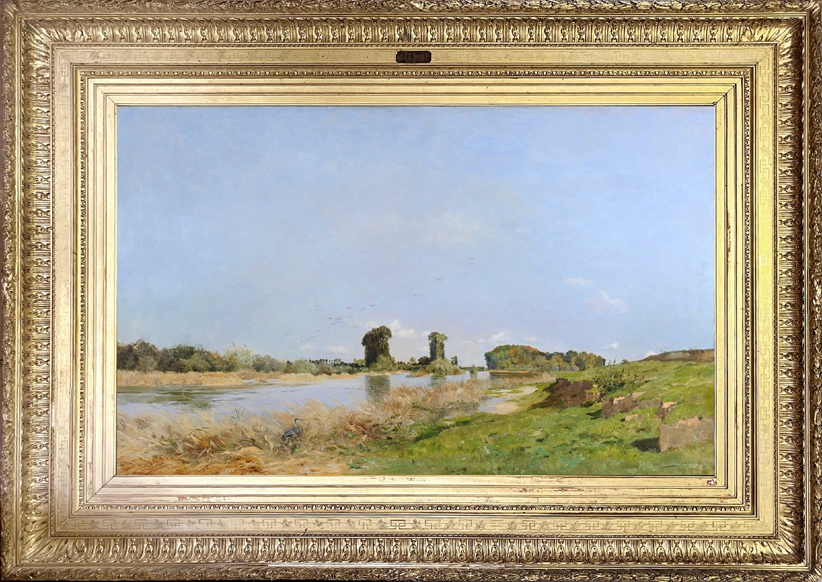 Edmond Yon (1841–1897) Large Riverside Scene With Birds—the Seine?
