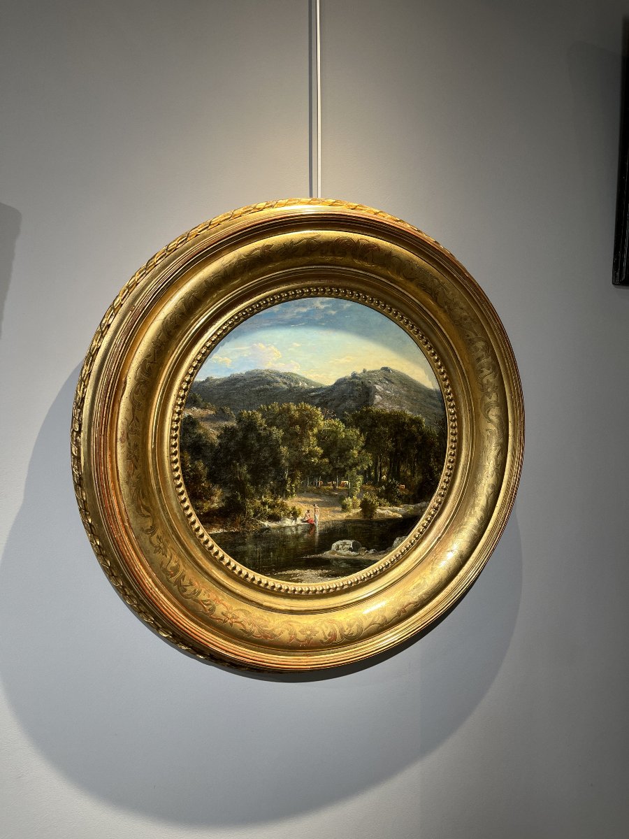 Félix-Hippolyte Lanoüe (1812-1872) Paysage Italie aux baigneuses-photo-2