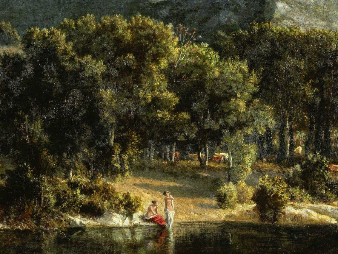 Félix-Hippolyte Lanoüe (1812-1872) Paysage Italie aux baigneuses-photo-3