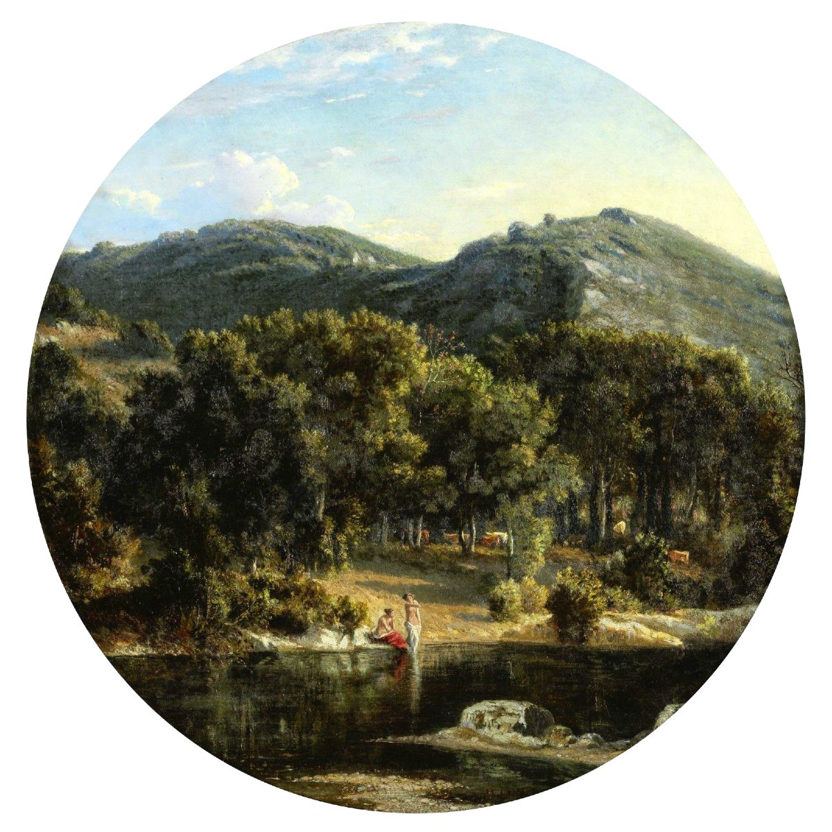 Félix-Hippolyte Lanoüe (1812-1872) Paysage Italie aux baigneuses-photo-1