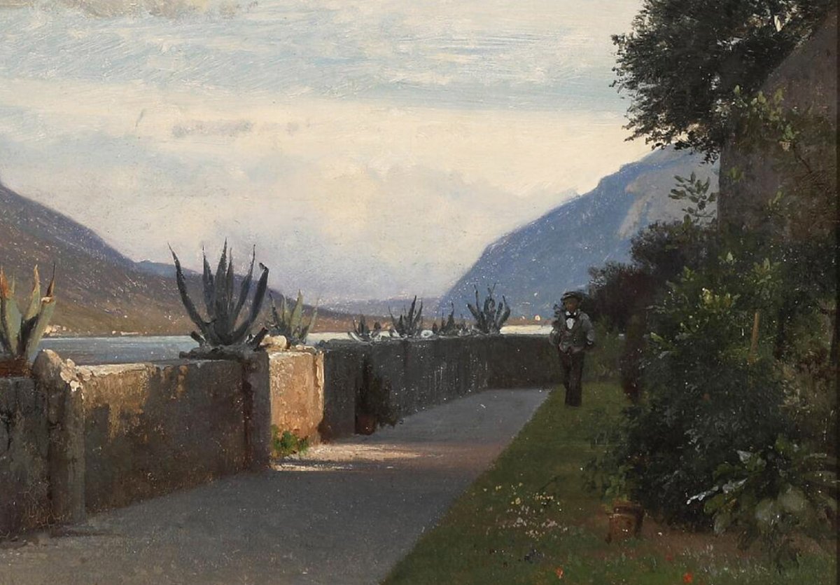 Frédérik Rohde (1816-1886) Lac de Côme - une terrasse de la villa Giulia à Bellagio Italie-photo-3