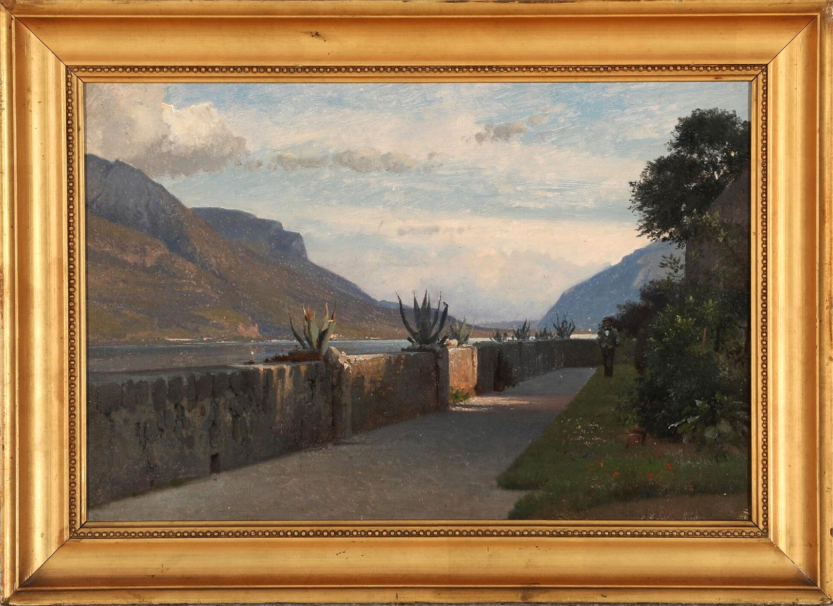 Frédérik Rohde (1816-1886) Lac de Côme - une terrasse de la villa Giulia à Bellagio Italie