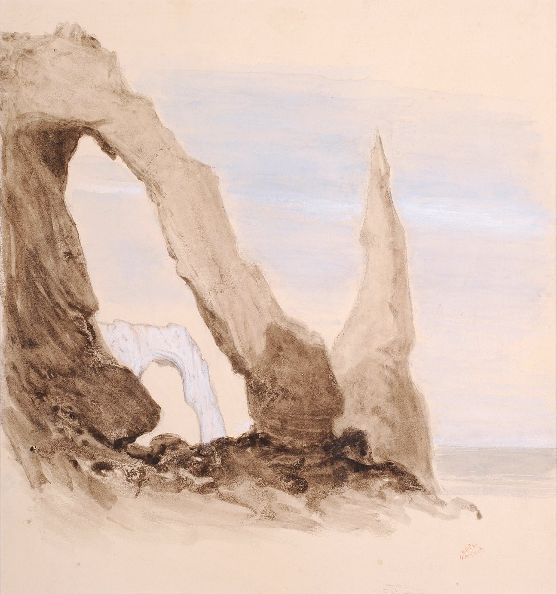 Eugène Le Poittevin (1806-1870) Etretat la porte d’Aval et l’aiguille