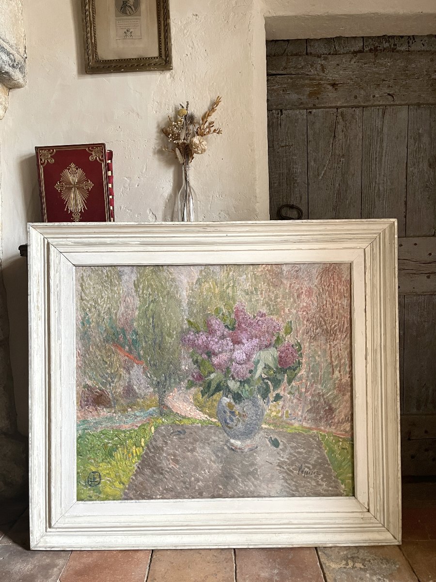 Joseph Lépine (1867–1943) Vase Of Lilacs In A Provençal Landscape-photo-1