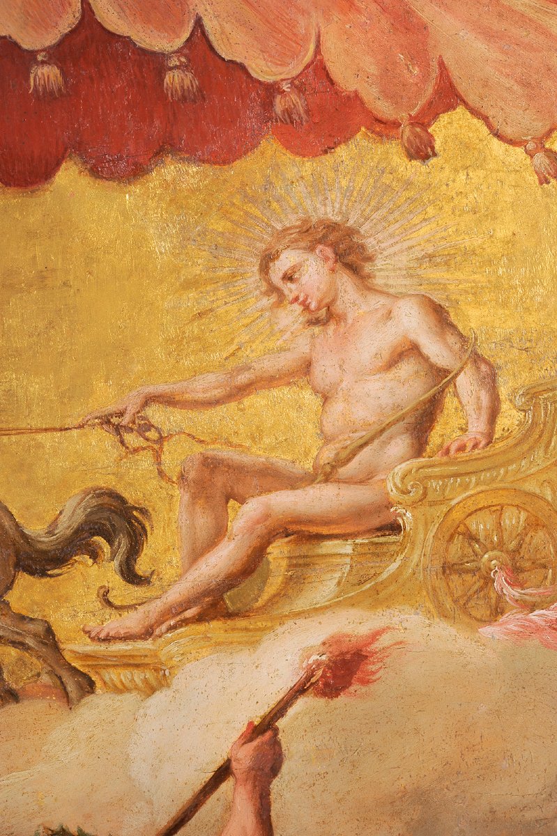18th-century Gilded Carriage Panel—apollo On His Chariot And Minerva-photo-2