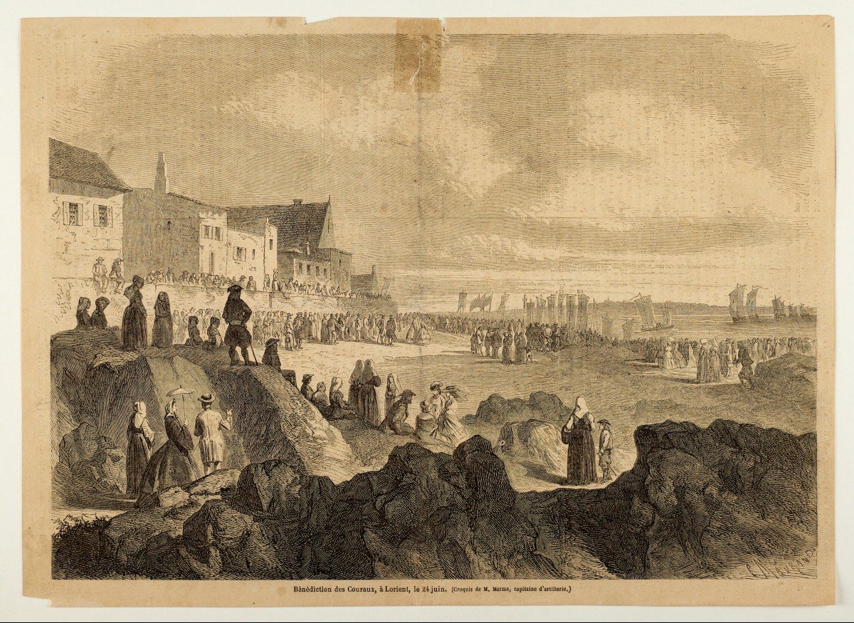 Charles Mermé (1818-1869) La bénédiction du Coureau de Groix à Larmor Bretagne Lorient-photo-1