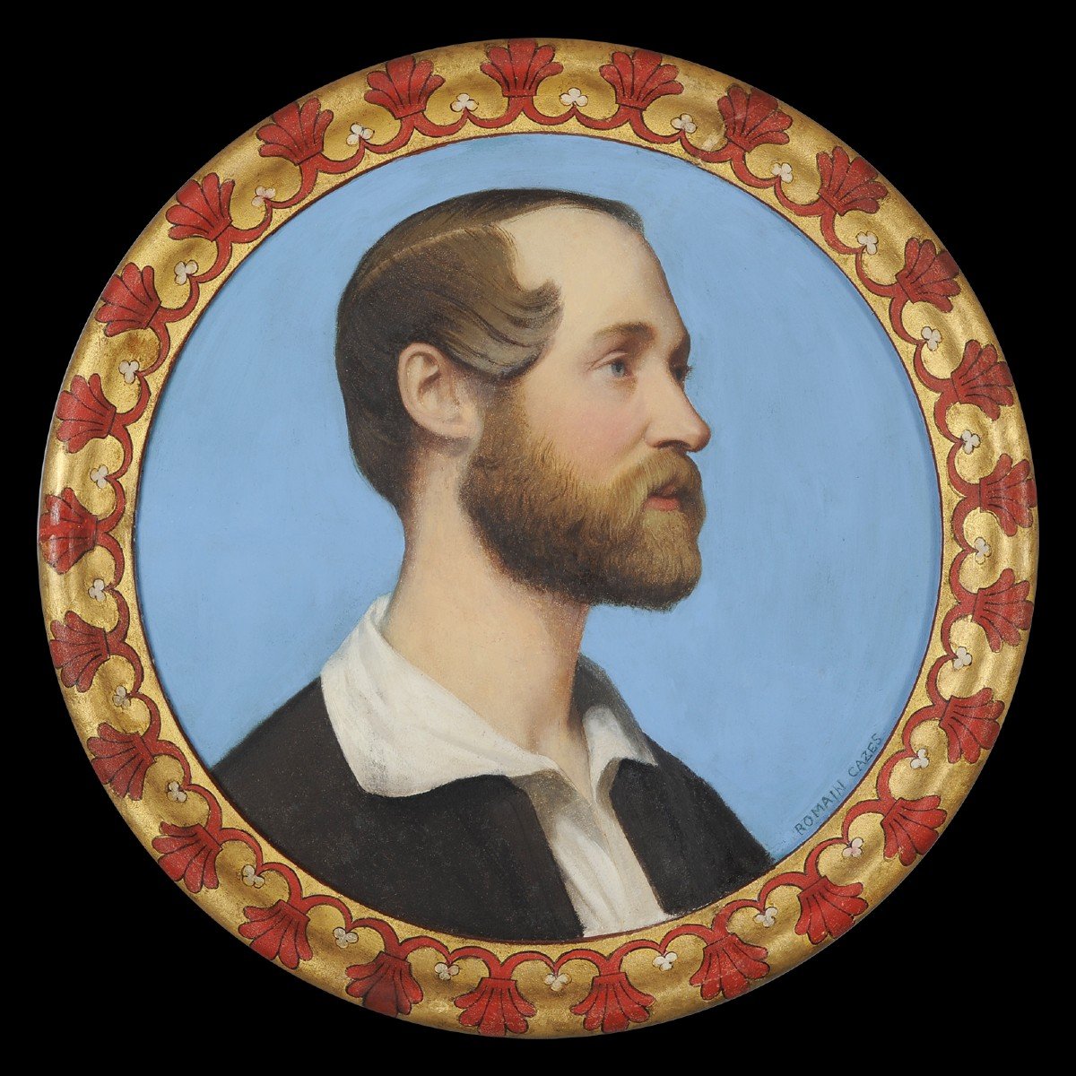 Romain Cazes (1808-1885) Portrait de jeune homme à la cire sur pierre