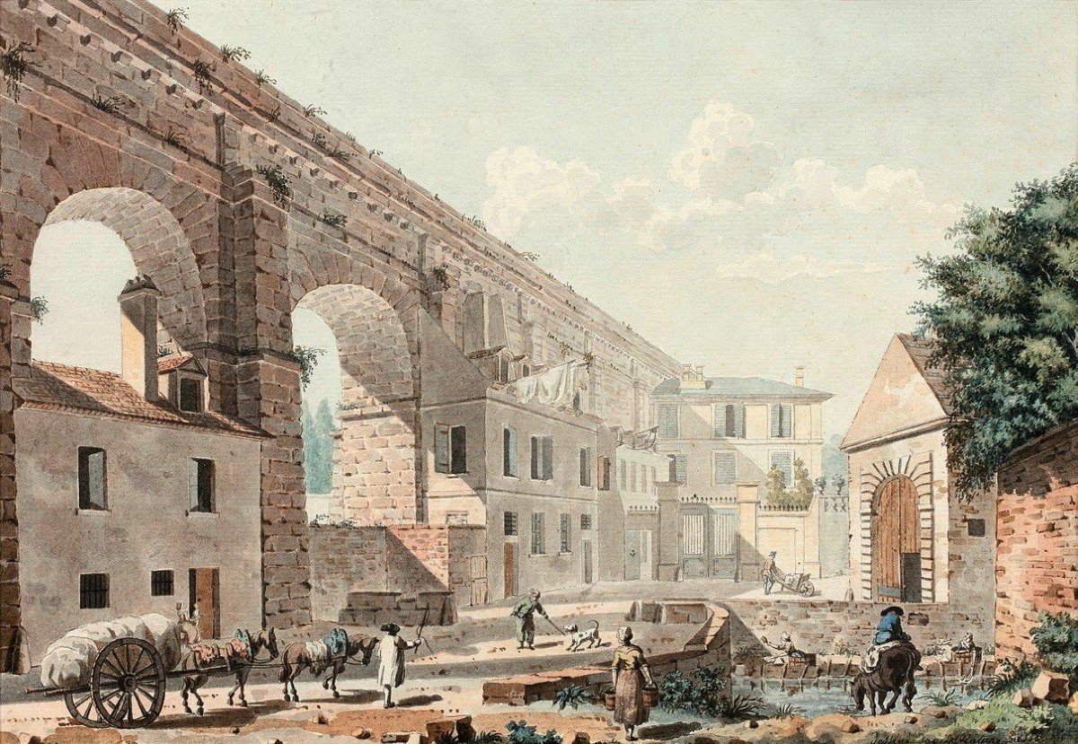 Att. à Jacques Swebach-Desfontaines (1769-1823) Arcueil : le pont-aqueduc Médicis