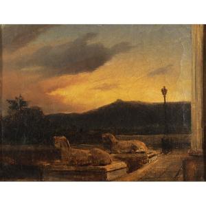 Jules Coignet (1798-1860) The Terrace Of Bagatelle Versailles
