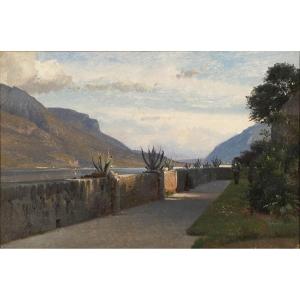 Frédérik Rohde (1816-1886) Lac de Côme, une terrasse de la villa Giulia à Bellagio Italie