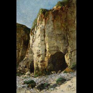 Alexandre Defaux (1826-1900) Yport, The Cliff Of Upstream Normandy