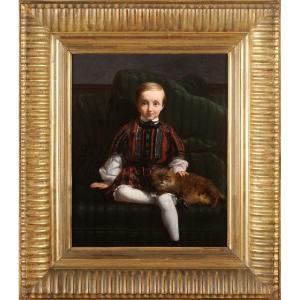 Charles Fréchou (1820-1900) Portrait d’enfant au chat