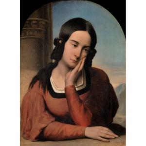 Adolphe-Félix Cals (1810-1880) Jeune femme Portrait Honfleur