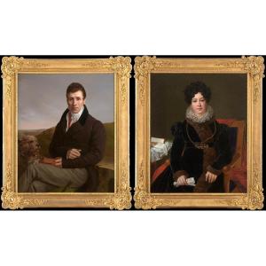 Henri Joseph Hesse (1781-1849) Portraits Of A Man With His Dog And His Wife