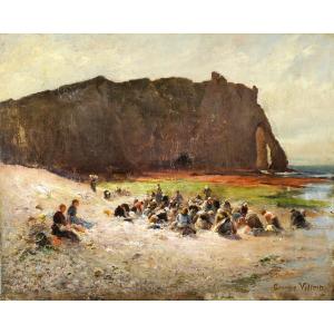 Georges Villain (1854-1930) Etretat, les laveuses Normandie