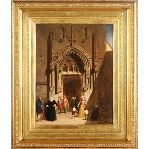 Adolphe Aze (1823-1884) Parvis d’église à la Renaissance