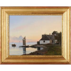 Att. à Carl Emil Baagøe (1829-1902) Bord de mer danois au crépuscule Danemark