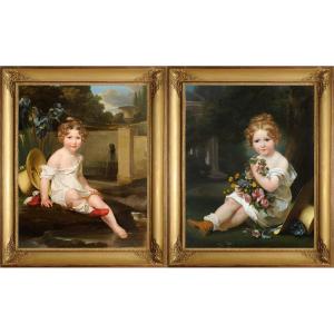Bernard Gaillot (1780-1847) Portraits Of Two Sisters