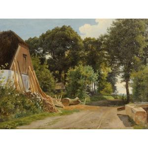 Frédérik Kraft (1823-1854) A Sawmill Near A Logging Road In Denmark