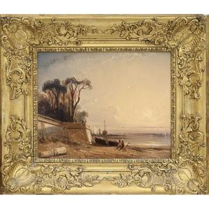 Eugène Le Poittevin (1806-1870) Coucher de soleil en bord de mer 