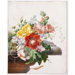 Herman Henstenburgh (1667-1726) Fleurs sur un entablement de marbre