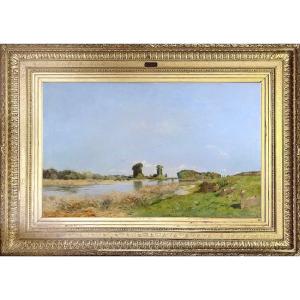 Edmond Yon (1841–1897) Large Riverside Scene With Birds—the Seine?