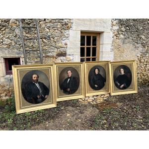 Théophile Morel (c.1810-1896) 4 grands portraits de famille