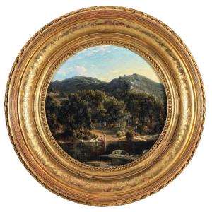 Félix-Hippolyte Lanoüe (1812-1872) Paysage Italie aux baigneuses