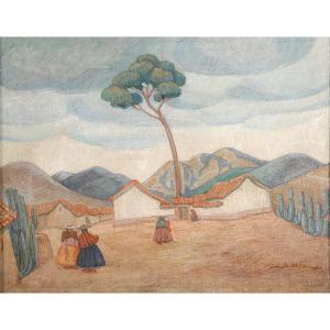 Camilo Blas (1903-1985) Paysage des Andes près de Cuzco Pérou Peru Cusco