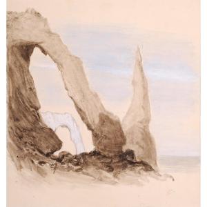 Eugène Le Poittevin (1806–1870) Etretat: The Porte D’aval And The Aiguille
