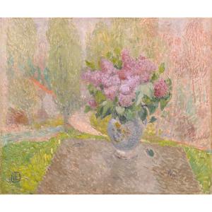 Joseph Lépine (1867–1943) Vase Of Lilacs In A Provençal Landscape