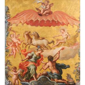18th-century Gilded Carriage Panel—apollo On His Chariot And Minerva