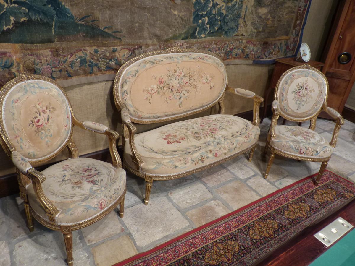 Gilt Wood Covered With Tapestry Salon