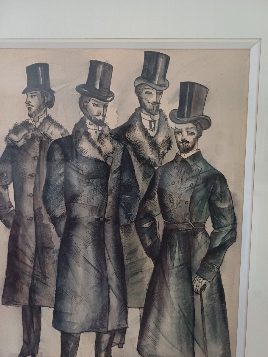 The Dandies Watercolor And Ink Circa 1900-photo-2