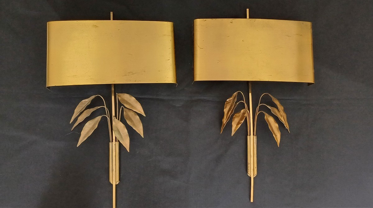 Paire d'appliques murales Modèle Feuillage ( Lauriers ) MAISON CHARLES 1970