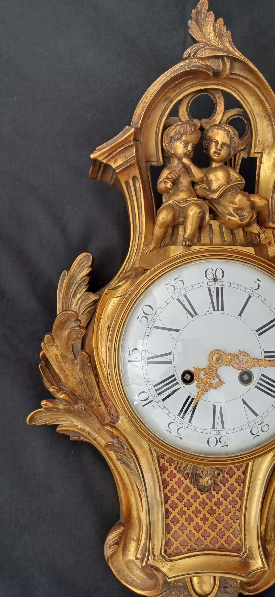 Large Louis XV Wall Clock With Bronze Cherubs, Late 19th Century-photo-2