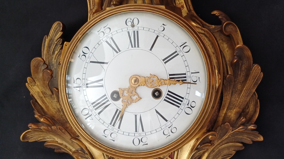 Large Louis XV Wall Clock With Bronze Cherubs, Late 19th Century-photo-4