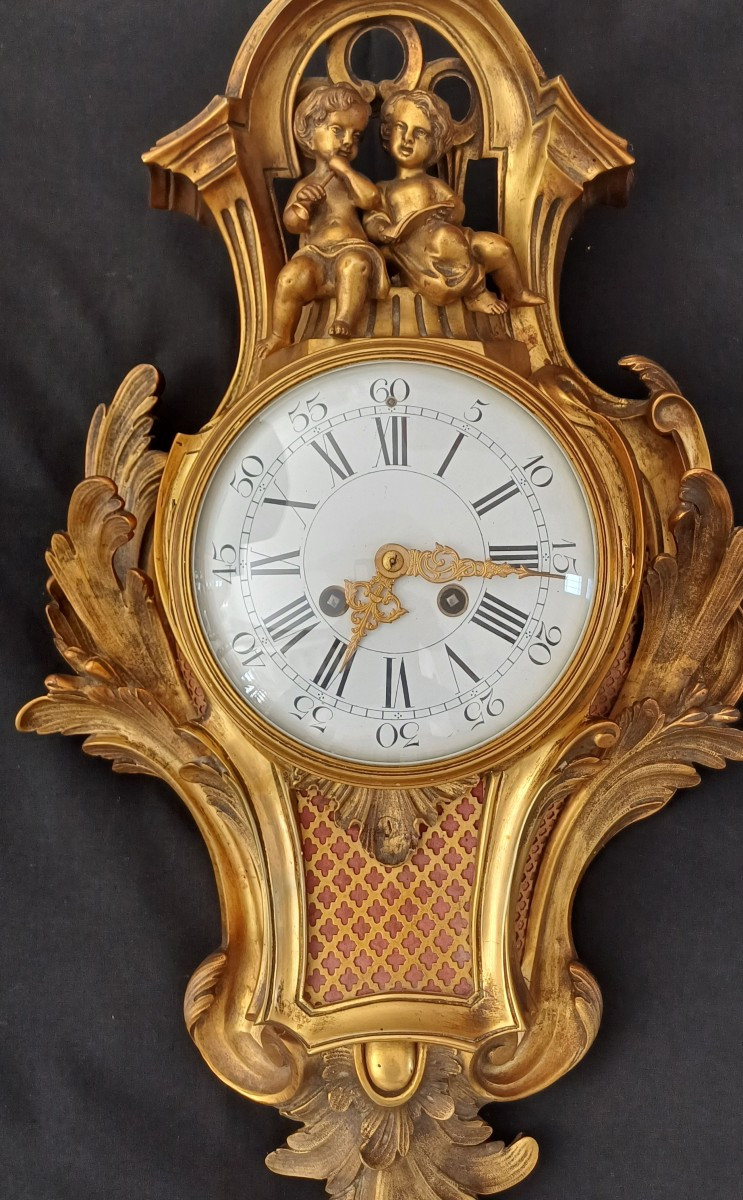 Large Louis XV Wall Clock With Bronze Cherubs, Late 19th Century-photo-4