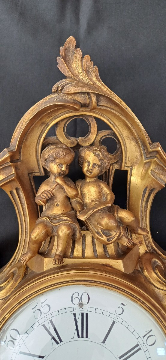 Large Louis XV Wall Clock With Bronze Cherubs, Late 19th Century-photo-5